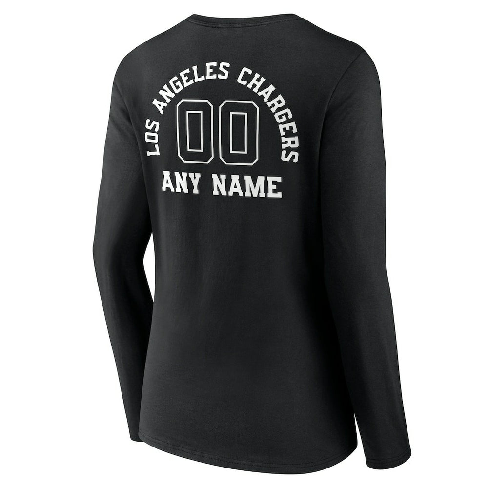 Women's Personalized Name & Number Monochrome Long Sleeve V-Neck T-Shirt - Los Angeles Chargers T-shirts
