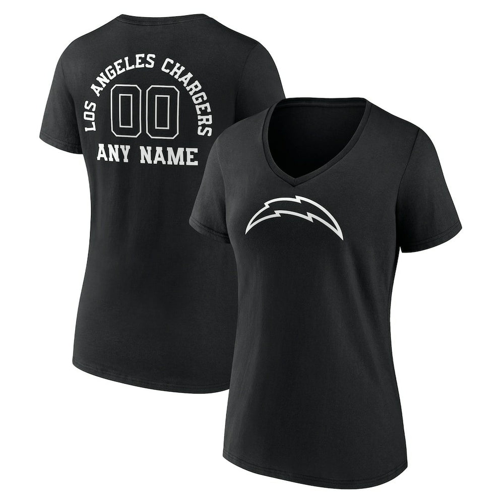Women's Personalized Name & Number Monochrome V-Neck T-Shirt - Los Angeles Chargers T-shirts