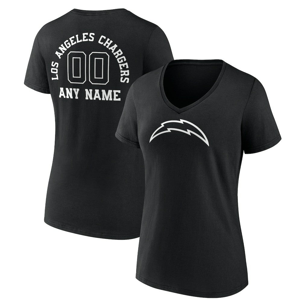 Women's Personalized Name & Number Monochrome V-Neck T-Shirt - Los Angeles Chargers T-shirts