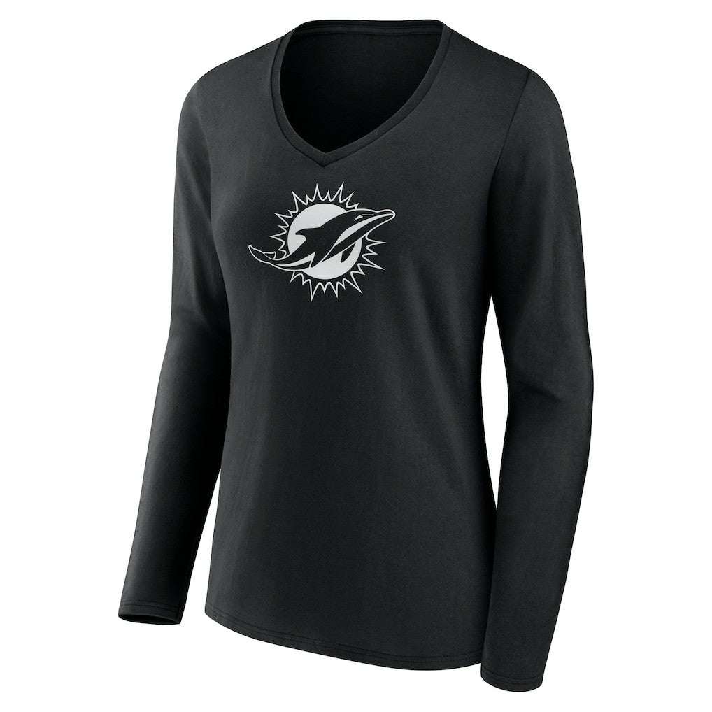 Women's Personalized Name & Number Monochrome Long Sleeve V-Neck T-Shirt - Miami Dolphins T-shirts