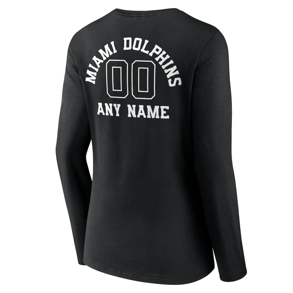 Women's Personalized Name & Number Monochrome Long Sleeve V-Neck T-Shirt - Miami Dolphins T-shirts