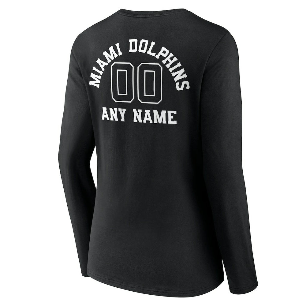 Women's Personalized Name & Number Monochrome Long Sleeve V-Neck T-Shirt - Miami Dolphins T-shirts