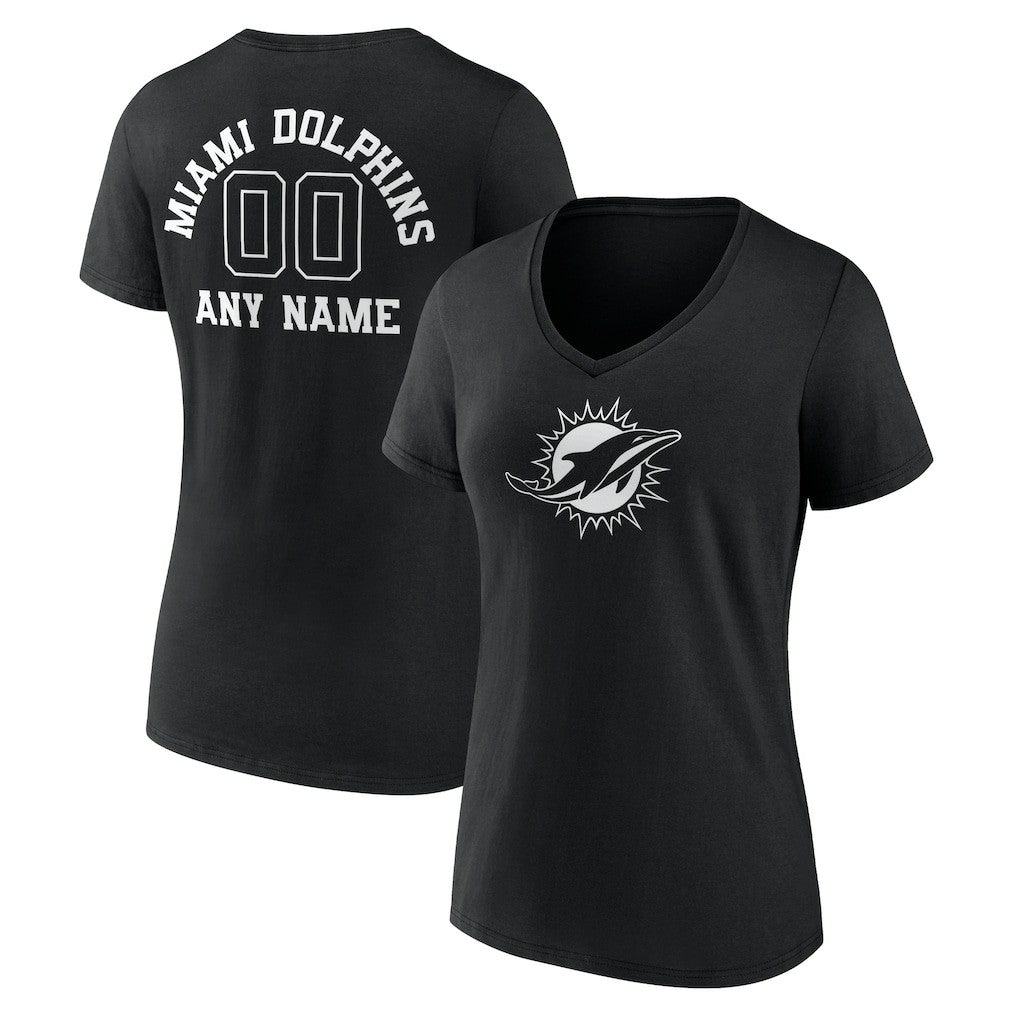 Women's Personalized Name & Number Monochrome V-Neck T-Shirt - Miami Dolphins T-shirts