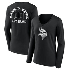 Women's Personalized Name & Number Monochrome Long Sleeve V-Neck T-Shirt - Minnesota Vikings T-shirts