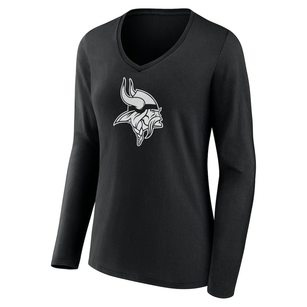 Women's Personalized Name & Number Monochrome Long Sleeve V-Neck T-Shirt - Minnesota Vikings T-shirts