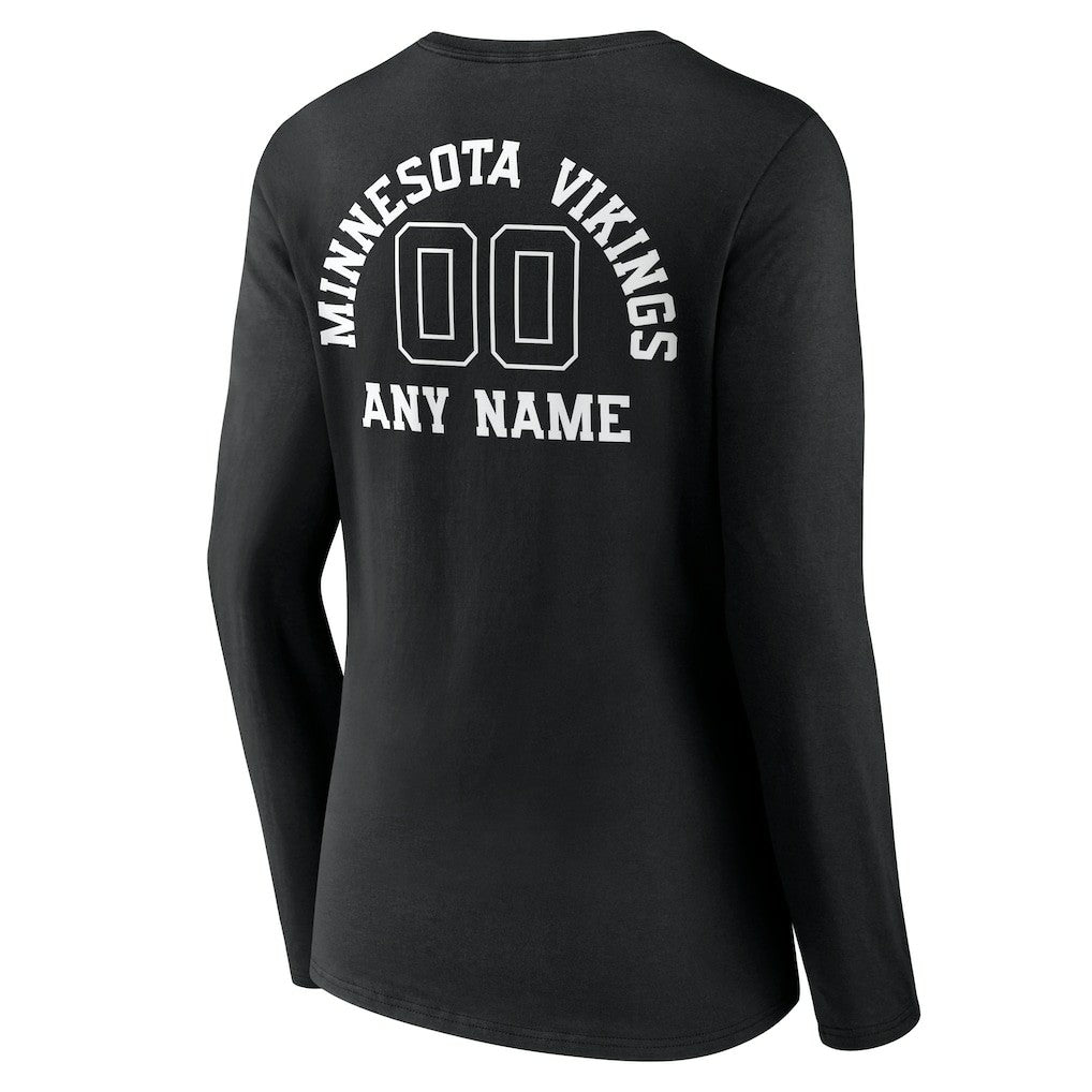 Women's Personalized Name & Number Monochrome Long Sleeve V-Neck T-Shirt - Minnesota Vikings T-shirts