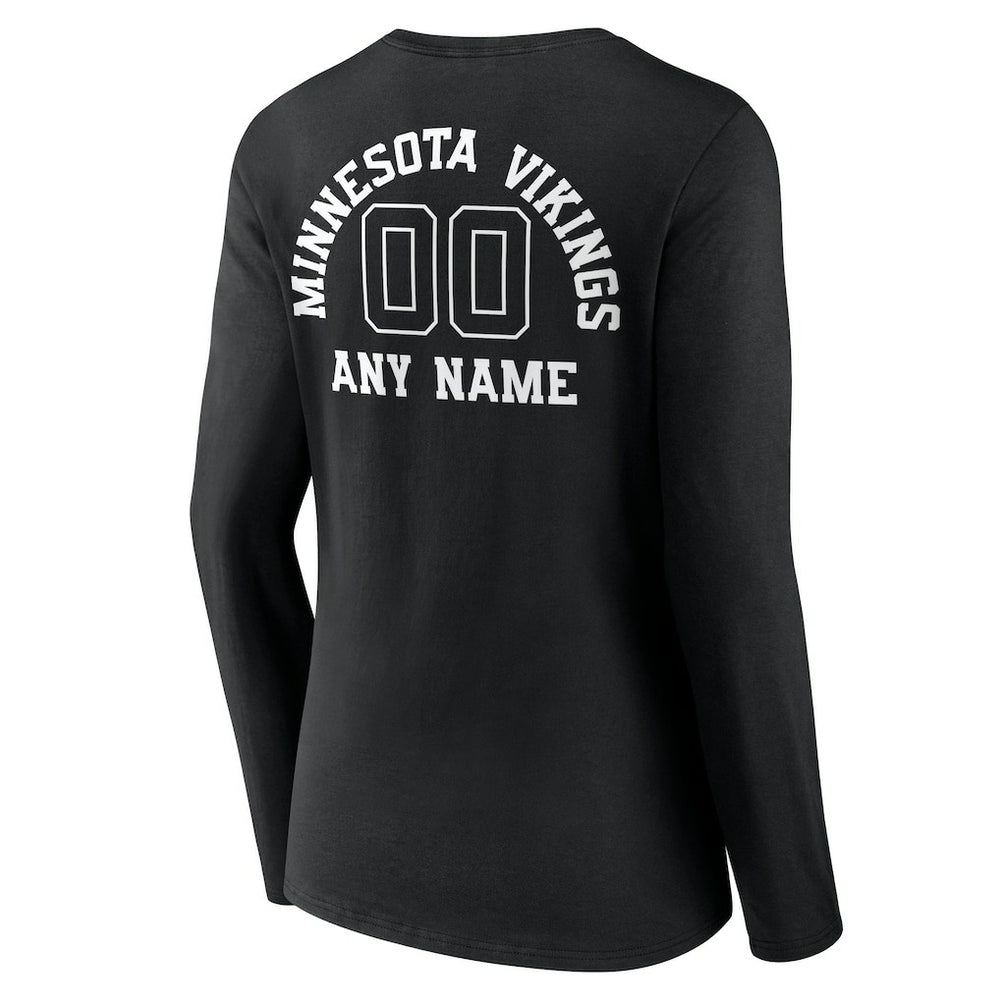 Women's Personalized Name & Number Monochrome Long Sleeve V-Neck T-Shirt - Minnesota Vikings T-shirts