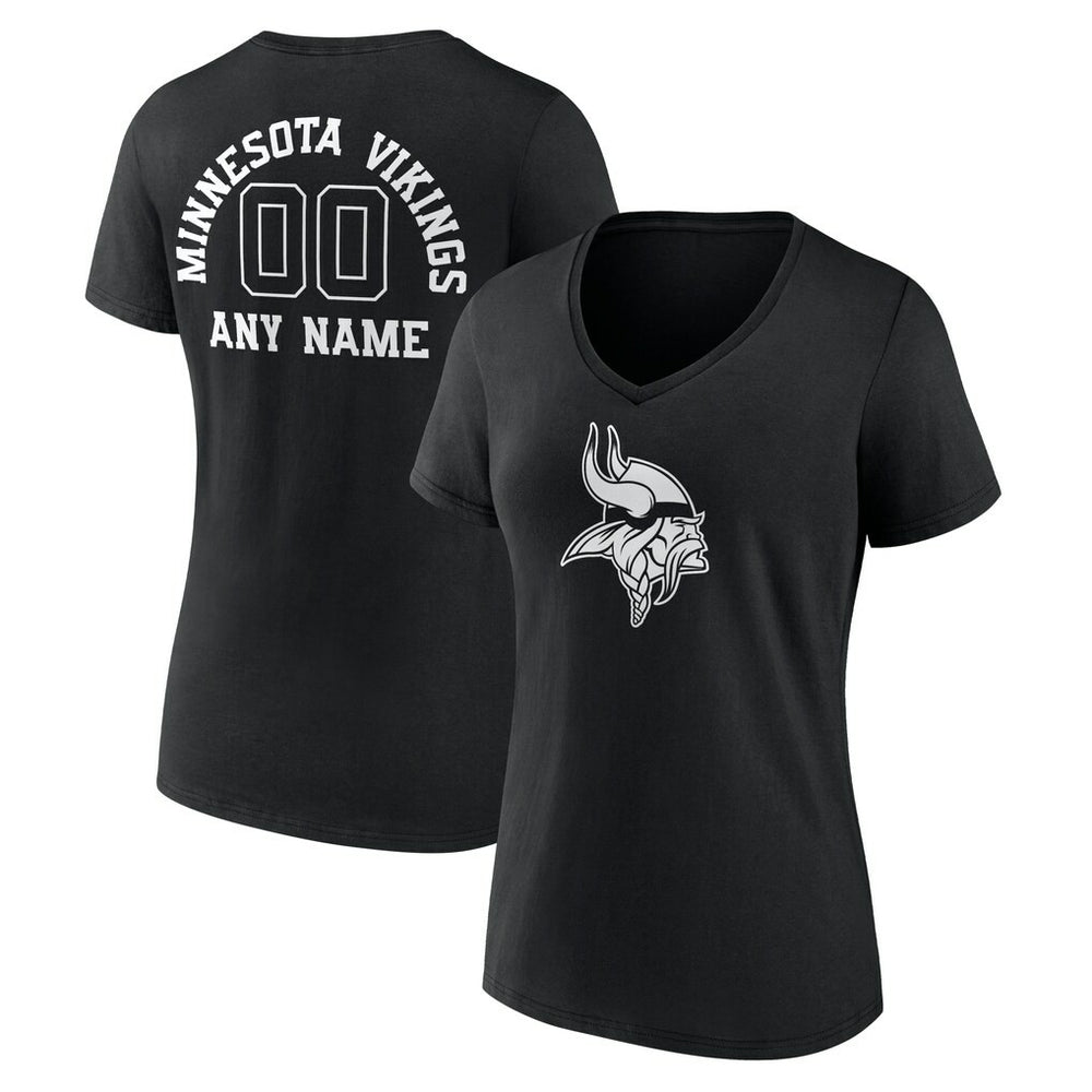 Women's Personalized Name & Number Monochrome V-Neck T-Shirt - Minnesota Vikings T-shirts