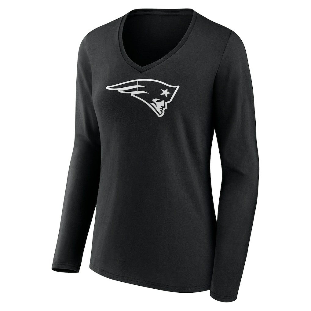 Women's Personalized Name & Number Monochrome Long Sleeve V-Neck T-Shirt - New England Patriots T-shirts