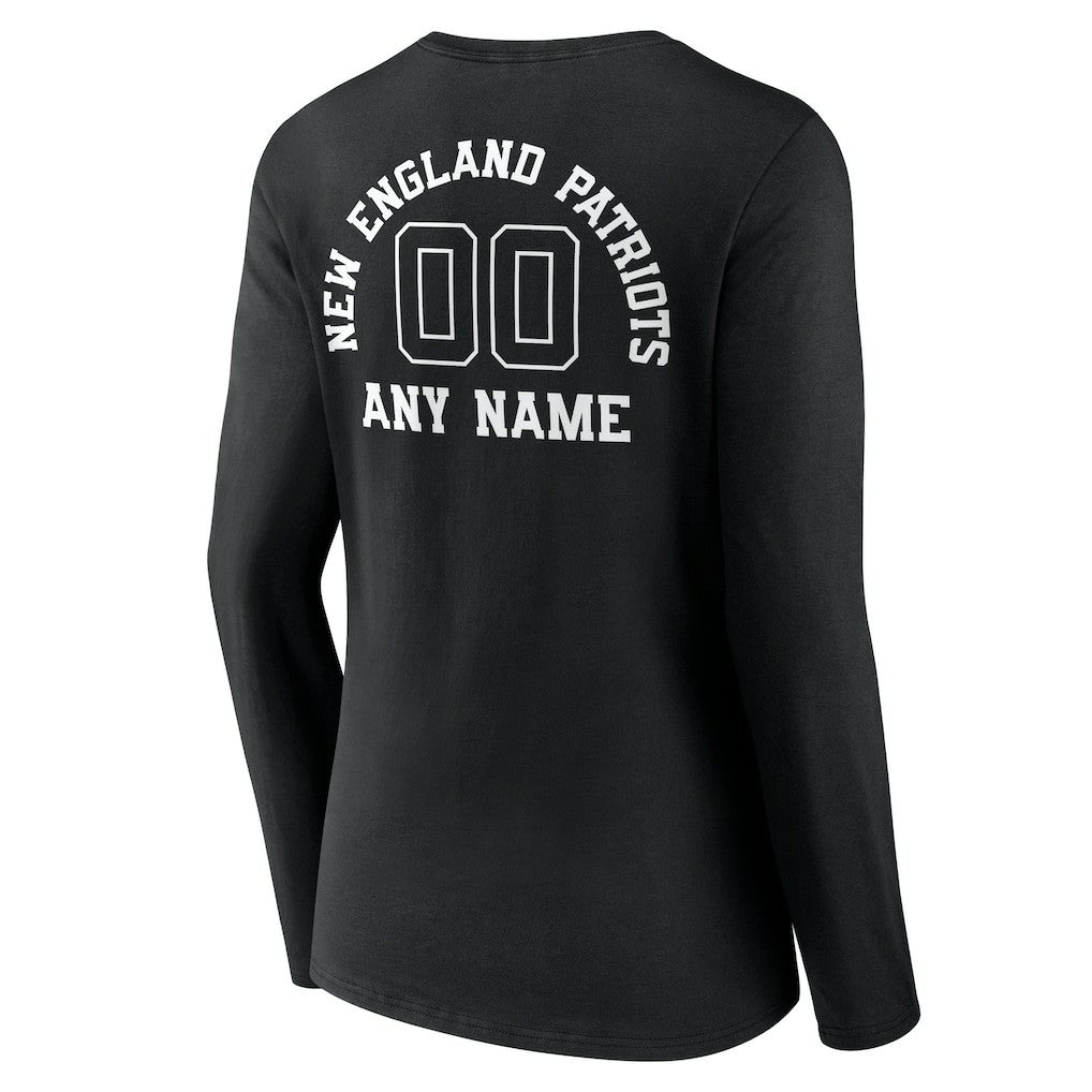 Women's Personalized Name & Number Monochrome Long Sleeve V-Neck T-Shirt - New England Patriots T-shirts