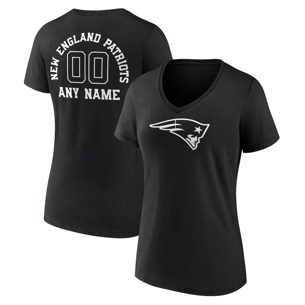 Women's Personalized Name & Number Monochrome V-Neck T-Shirt - New England Patriots T-shirts