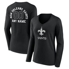 Women's Personalized Name & Number Monochrome Long Sleeve V-Neck T-Shirt - New Orleans Saints T-shirts