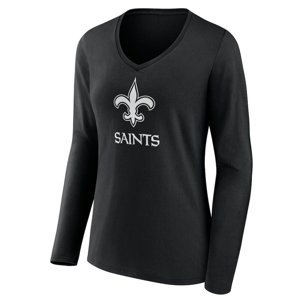 Women's Personalized Name & Number Monochrome Long Sleeve V-Neck T-Shirt - New Orleans Saints T-shirts