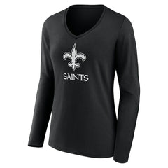 Women's Personalized Name & Number Monochrome Long Sleeve V-Neck T-Shirt - New Orleans Saints T-shirts