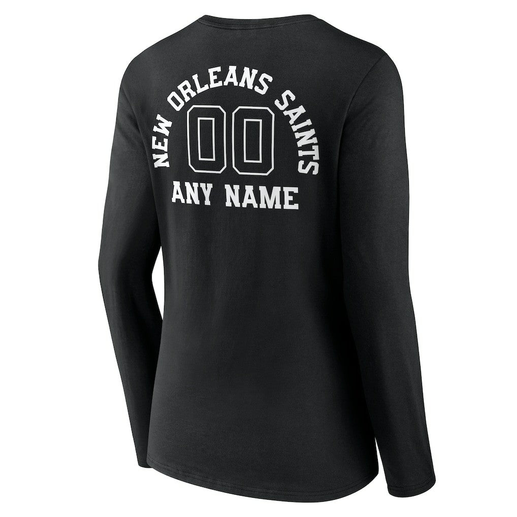 Women's Personalized Name & Number Monochrome Long Sleeve V-Neck T-Shirt - New Orleans Saints T-shirts