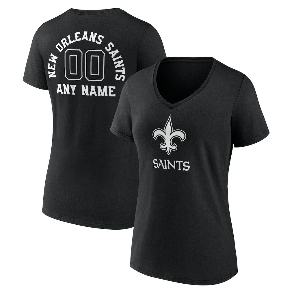 Women's Personalized Name & Number Monochrome V-Neck T-Shirt - New Orleans Saints T-shirts