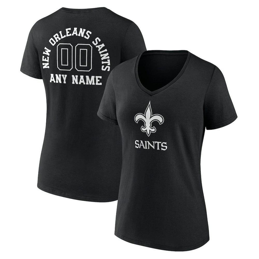 Women's Personalized Name & Number Monochrome V-Neck T-Shirt - New Orleans Saints T-shirts