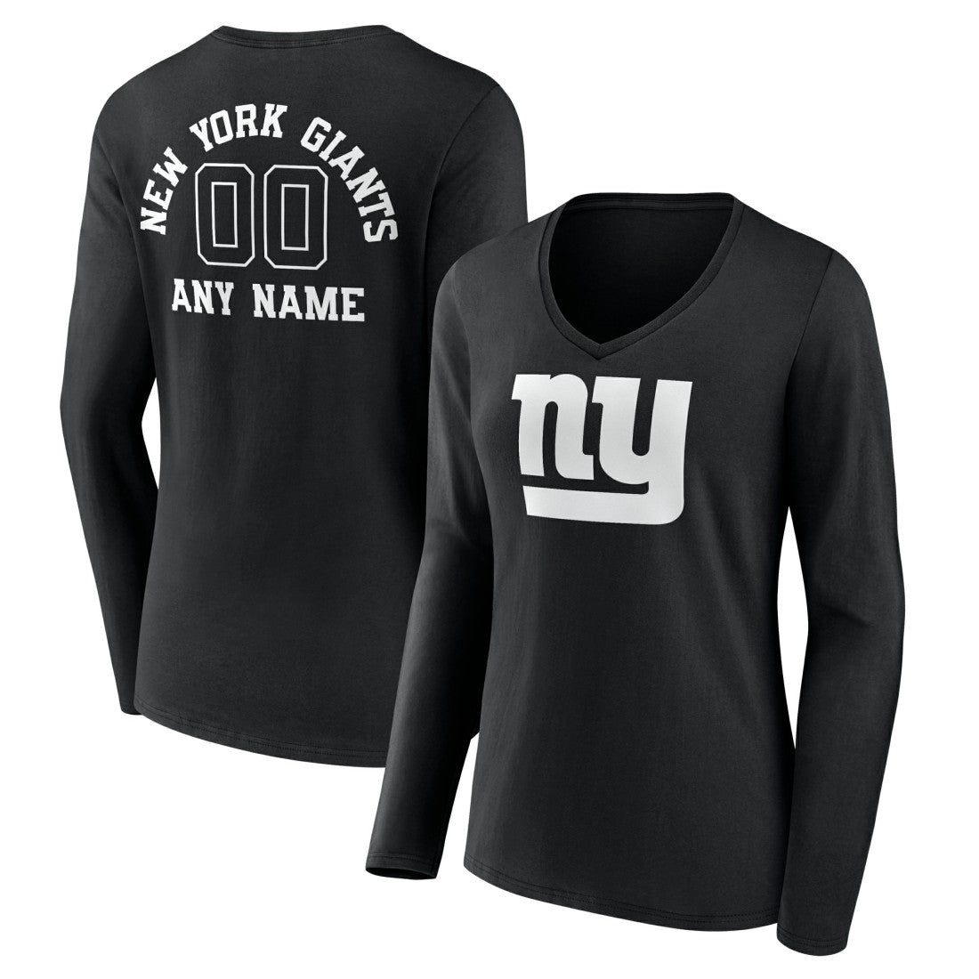 Women's Personalized Name & Number Monochrome Long Sleeve V-Neck T-Shirt - New York Giants T-shirts