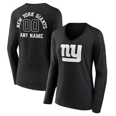 Women's Personalized Name & Number Monochrome Long Sleeve V-Neck T-Shirt - New York Giants T-shirts