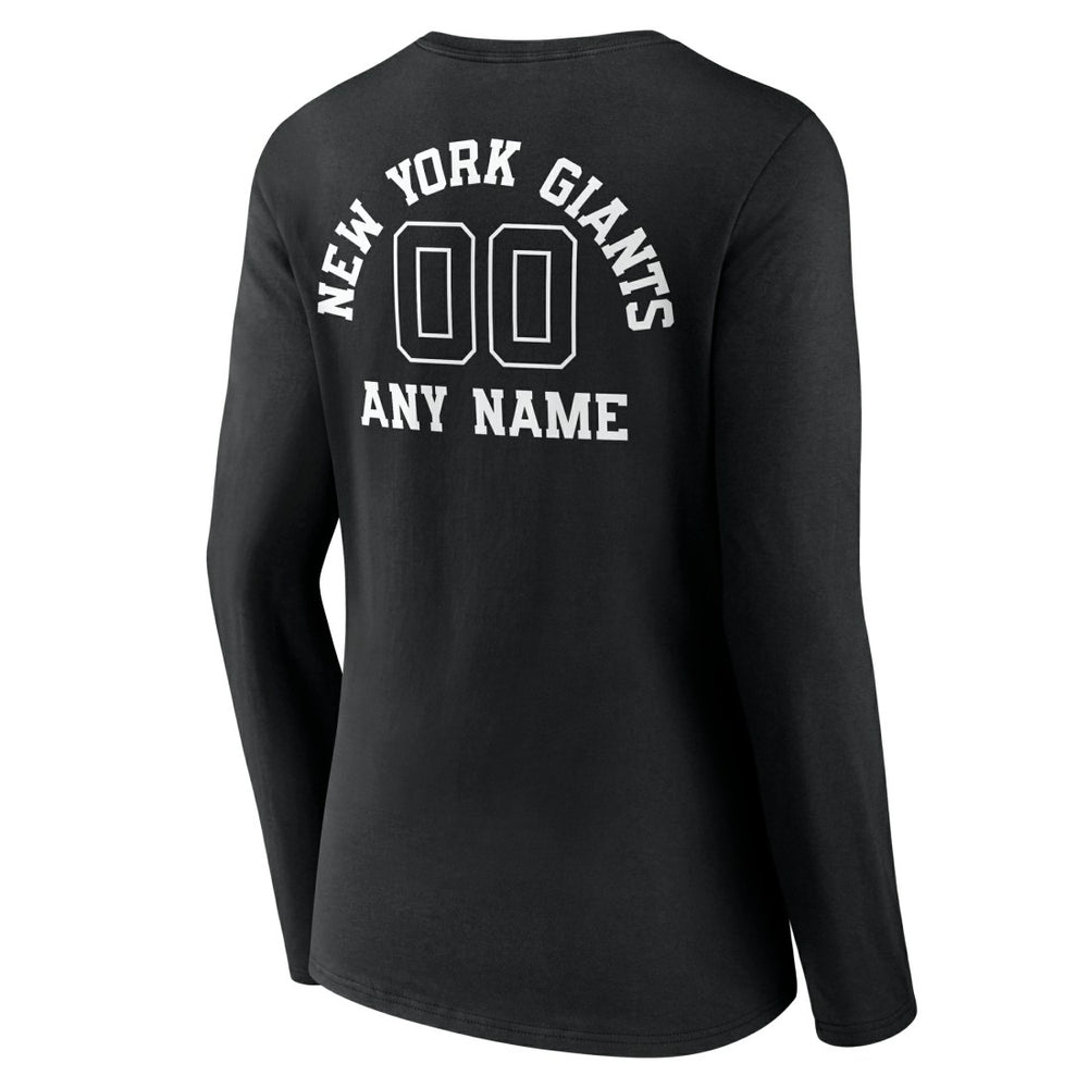 Women's Personalized Name & Number Monochrome Long Sleeve V-Neck T-Shirt - New York Giants T-shirts