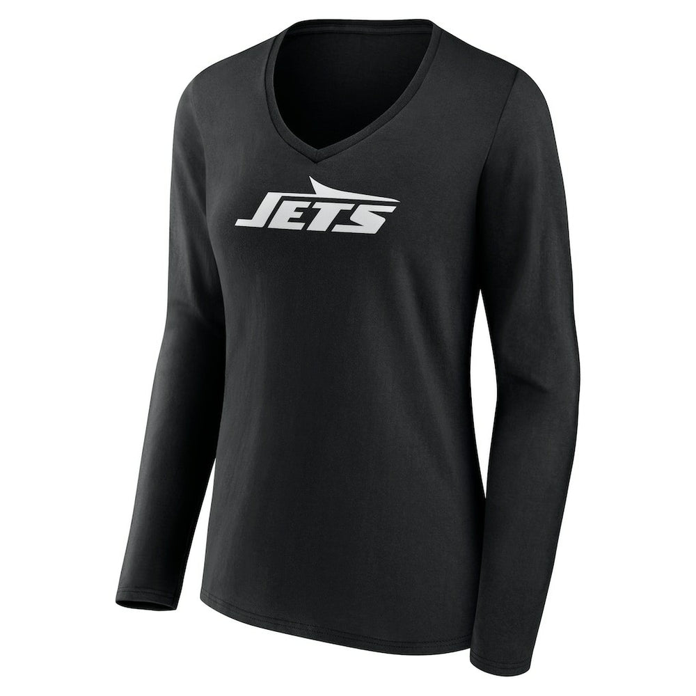 Women's Personalized Name & Number Monochrome Long Sleeve V-Neck T-Shirt - New York Jets T-shirts