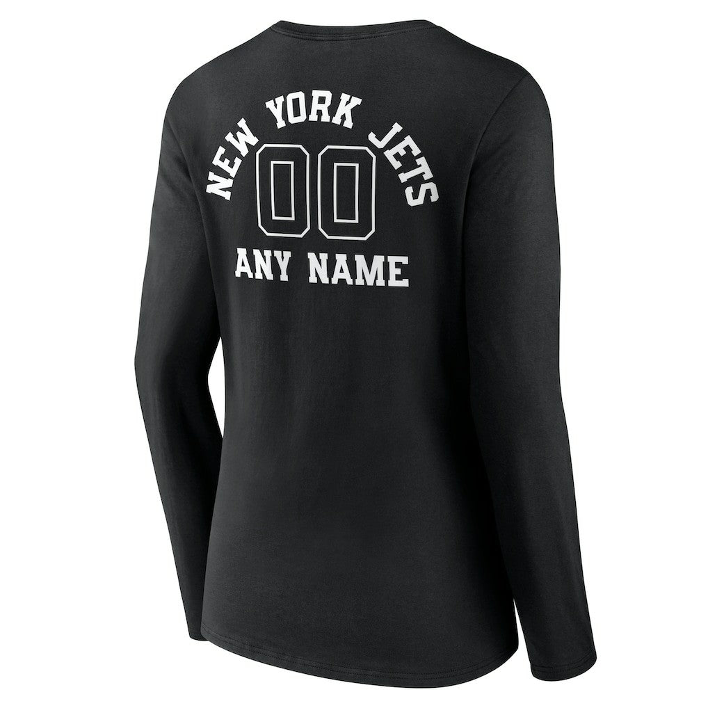 Women's Personalized Name & Number Monochrome Long Sleeve V-Neck T-Shirt - New York Jets T-shirts