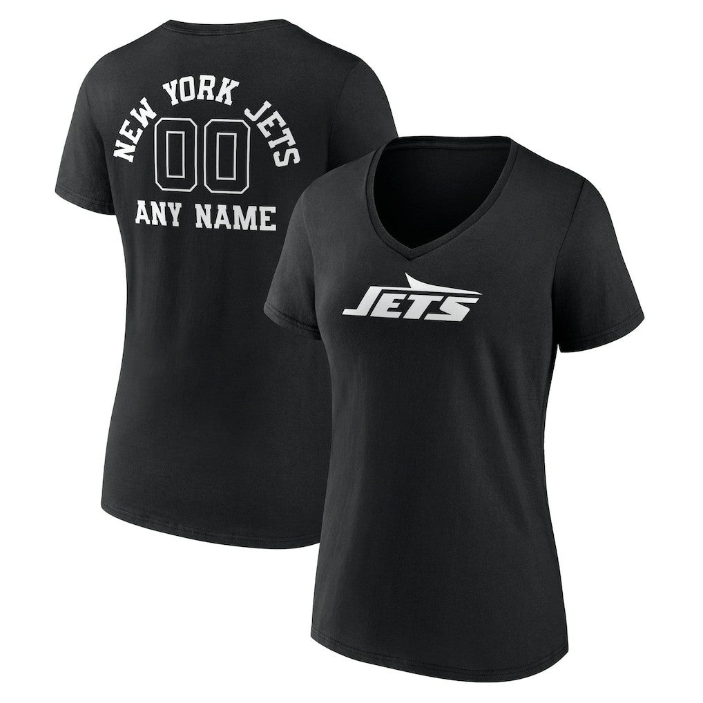 Women's Personalized Name & Number Monochrome V-Neck T-Shirt - New York Jets T-shirts