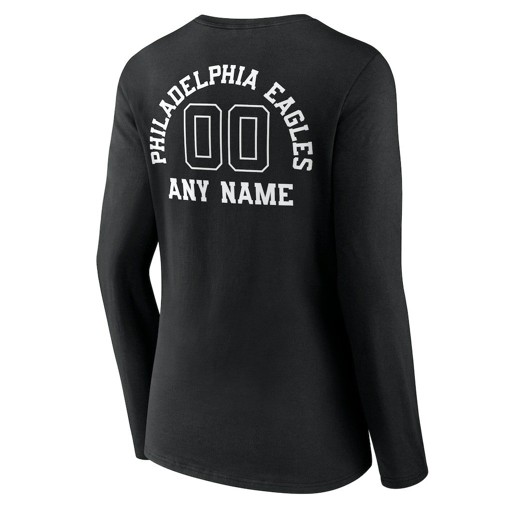Women's Personalized Name & Number Monochrome Long Sleeve V-Neck T-Shirt - Philadelphia Eagles T-shirts
