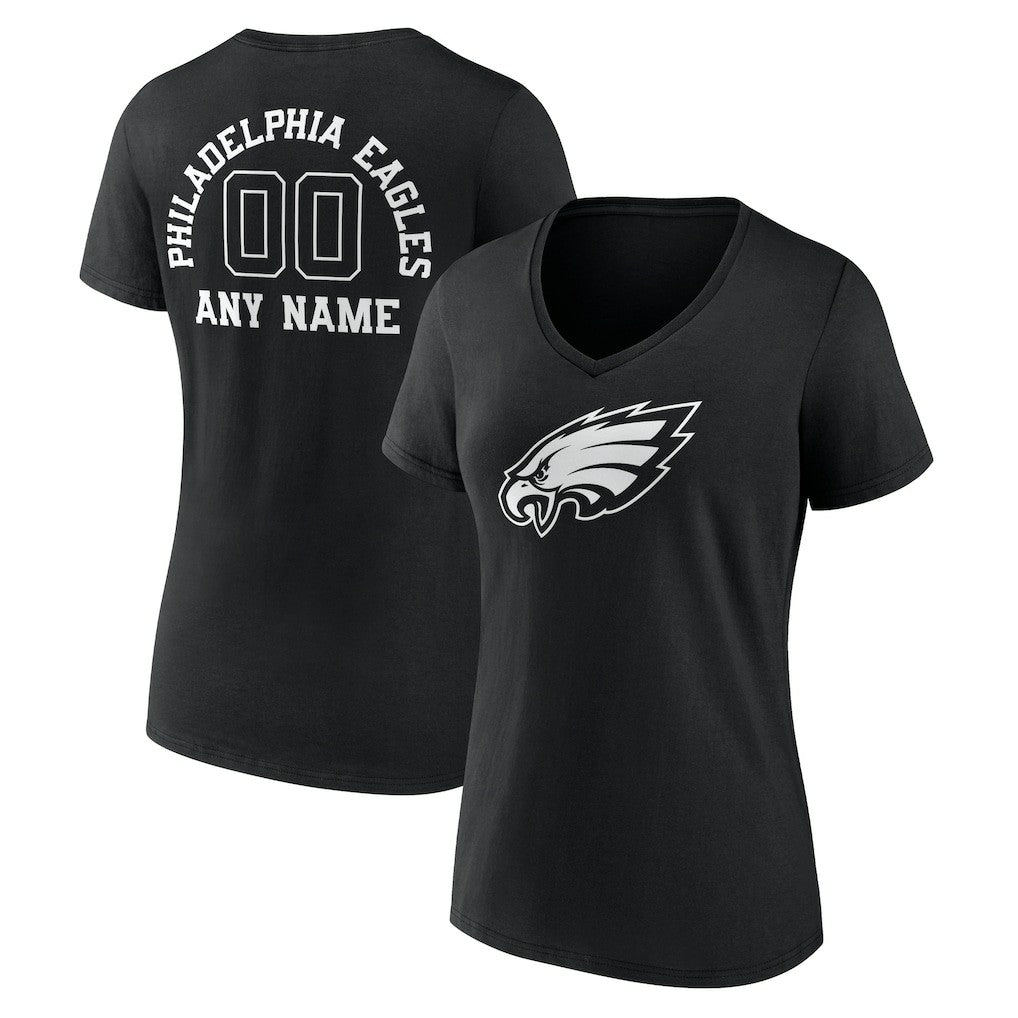 Women's Personalized Name & Number Monochrome V-Neck T-Shirt - Philadelphia Eagles T-shirts