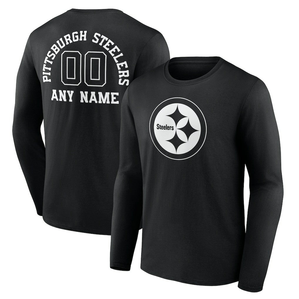 Personalized Name & Number Monochrome Long Sleeve T-Shirt - Pittsburgh Steelers T-shirts