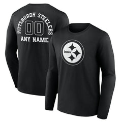 Personalized Name & Number Monochrome Long Sleeve T-Shirt - Pittsburgh Steelers T-shirts