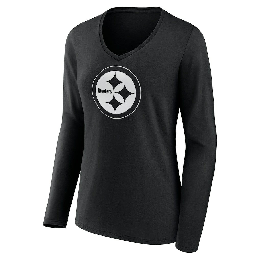 Women's Personalized Name & Number Monochrome Long Sleeve V-Neck T-Shirt - Pittsburgh Steelers T-shirts