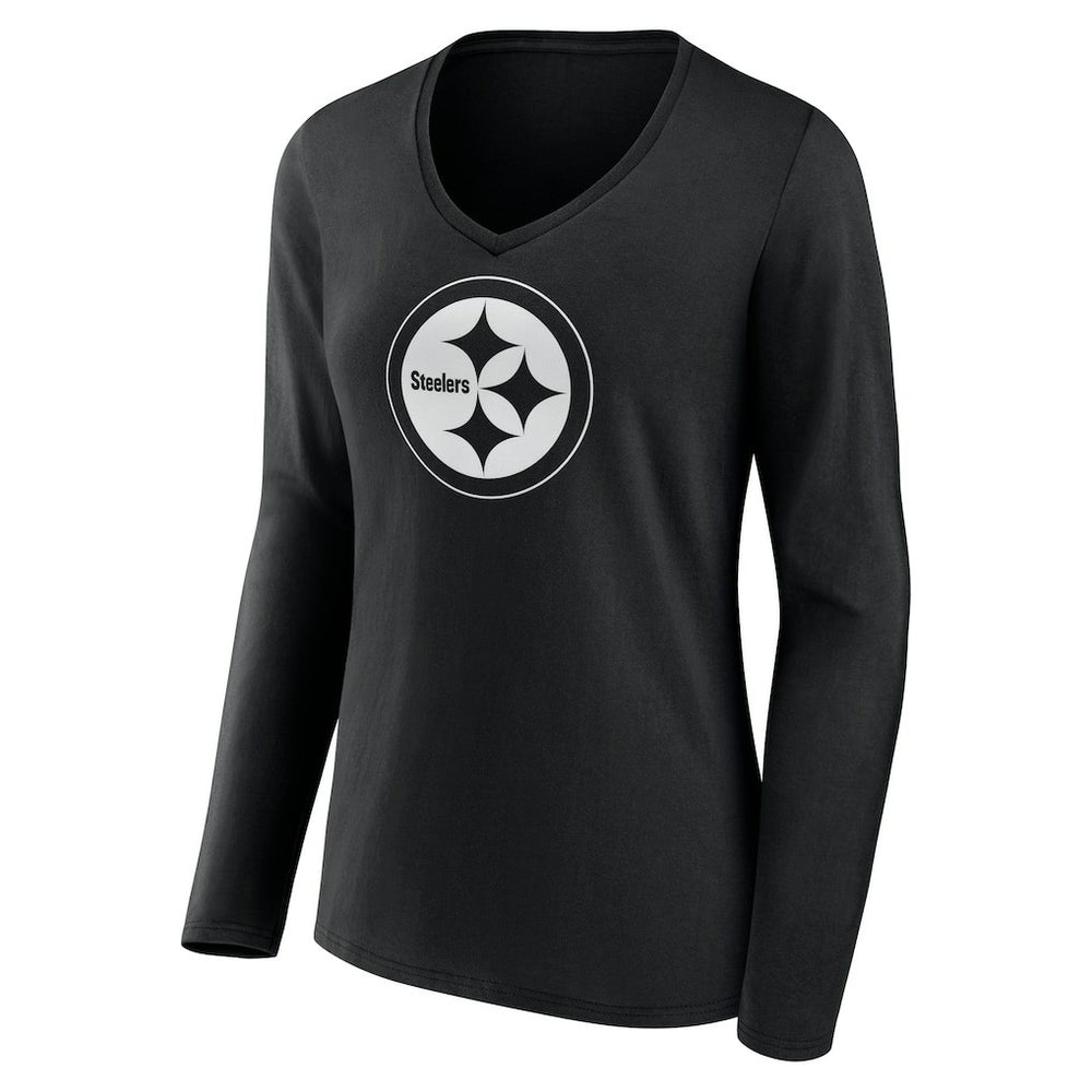 Women's Personalized Name & Number Monochrome Long Sleeve V-Neck T-Shirt - Pittsburgh Steelers T-shirts
