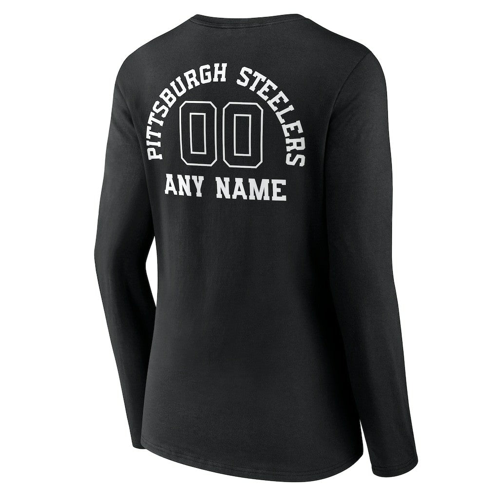 Women's Personalized Name & Number Monochrome Long Sleeve V-Neck T-Shirt - Pittsburgh Steelers T-shirts