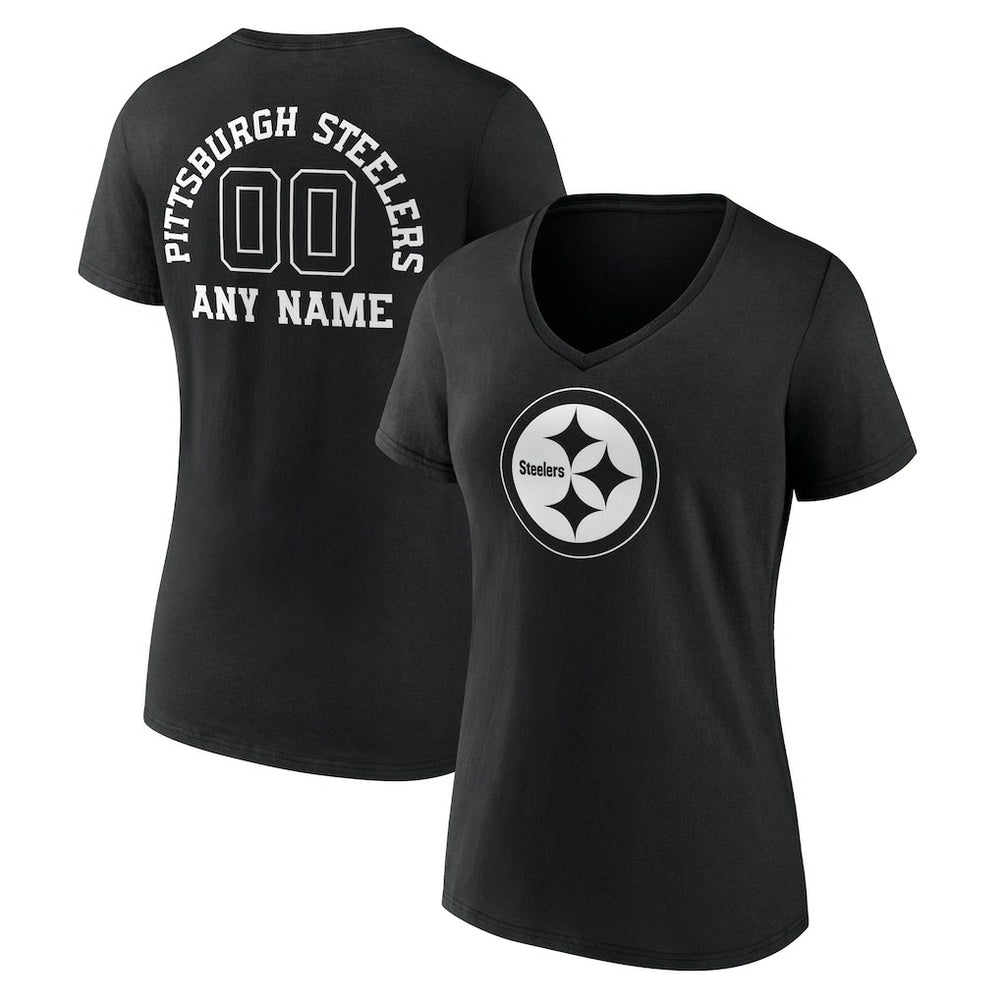 Women's Personalized Name & Number Monochrome V-Neck T-Shirt - Pittsburgh Steelers T-shirts