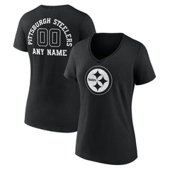 Women's Personalized Name & Number Monochrome V-Neck T-Shirt - Pittsburgh Steelers T-shirts