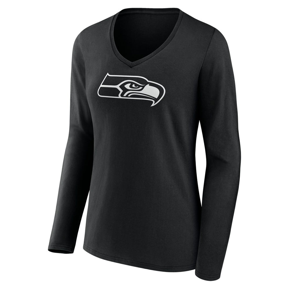Women's Personalized Name & Number Monochrome Long Sleeve V-Neck T-Shirt - Seattle Seahawks T-shirts