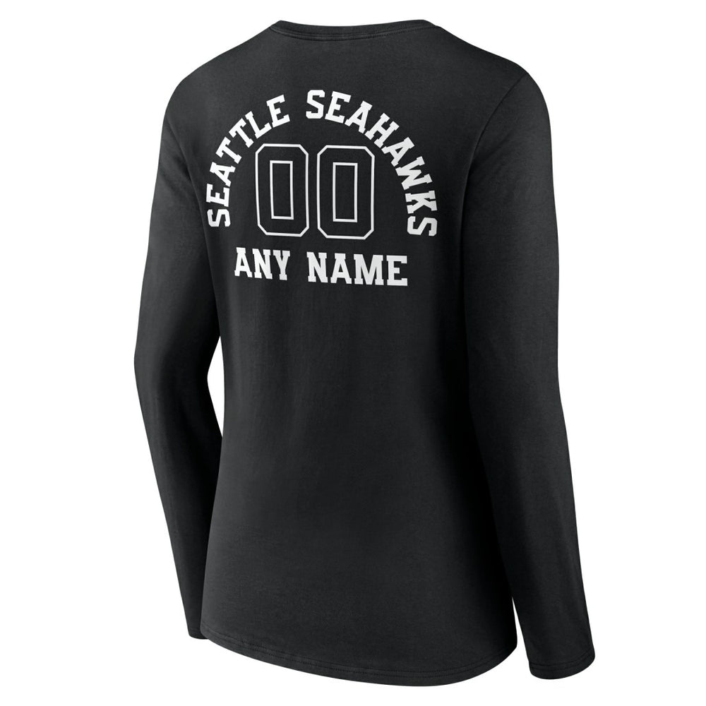 Women's Personalized Name & Number Monochrome Long Sleeve V-Neck T-Shirt - Seattle Seahawks T-shirts