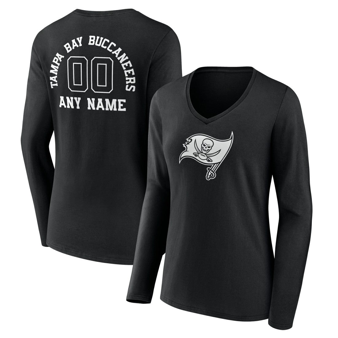 Women's Personalized Name & Number Monochrome Long Sleeve V-Neck T-Shirt - Tampa Bay Buccaneers T-shirts
