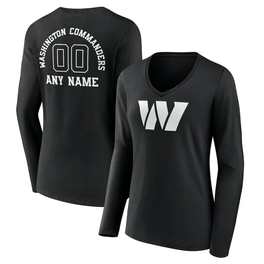 Women's Personalized Name & Number Monochrome Long Sleeve V-Neck T-Shirt - Washington Commanders T-shirts