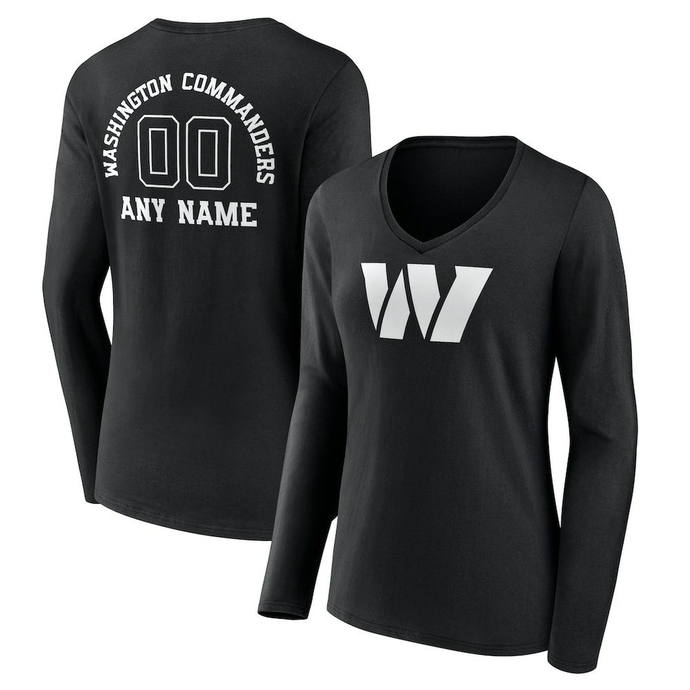 Women's Personalized Name & Number Monochrome Long Sleeve V-Neck T-Shirt - Washington Commanders T-shirts