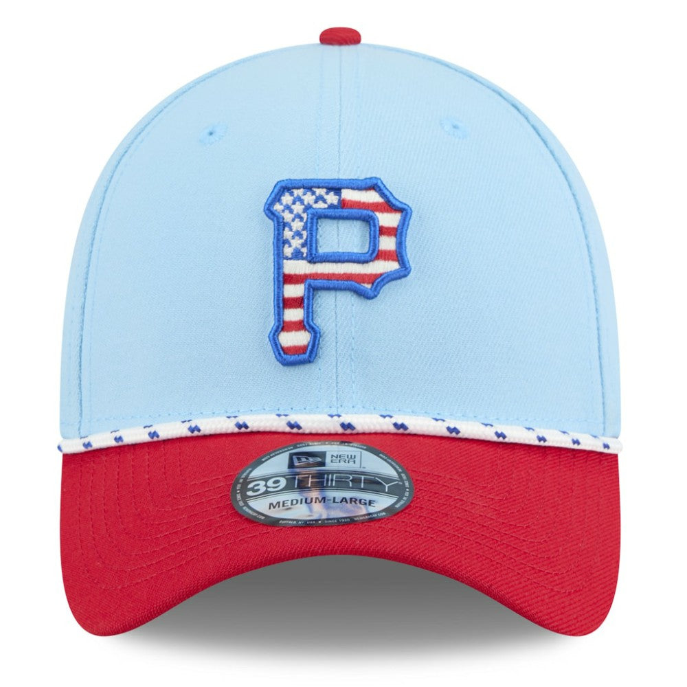 Light Blue/Red Pittsburgh Pirates New Era 2025 Fourth of July 39THIRTY Flex Hat