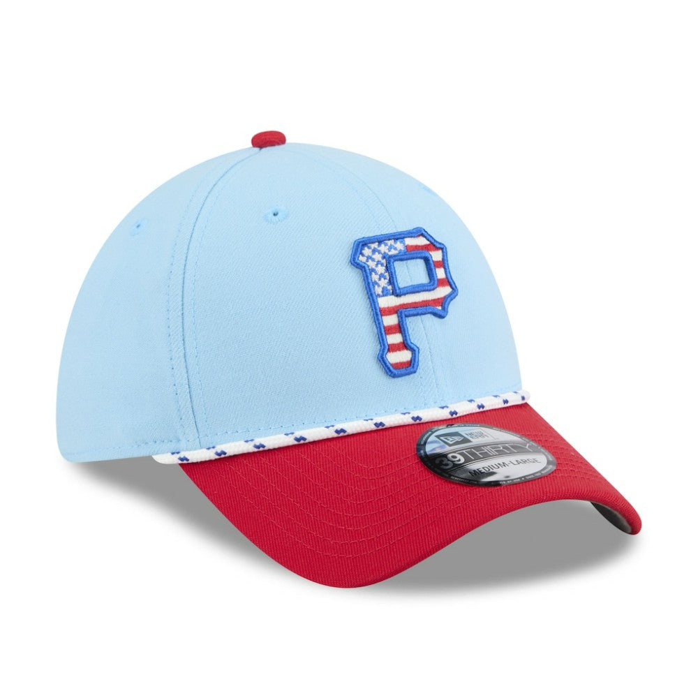 Light Blue/Red Pittsburgh Pirates New Era 2025 Fourth of July 39THIRTY Flex Hat