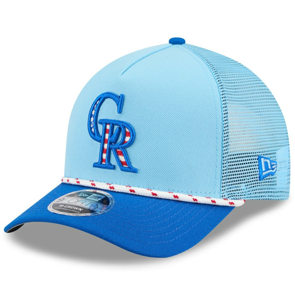 Light Blue/Blue Colorado Rockies New Era 2025 Fourth of July 9FORTY A-Frame M-Crown Adjustable Trucker Hat