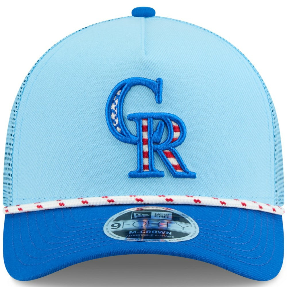 Light Blue/Blue Colorado Rockies New Era 2025 Fourth of July 9FORTY A-Frame M-Crown Adjustable Trucker Hat