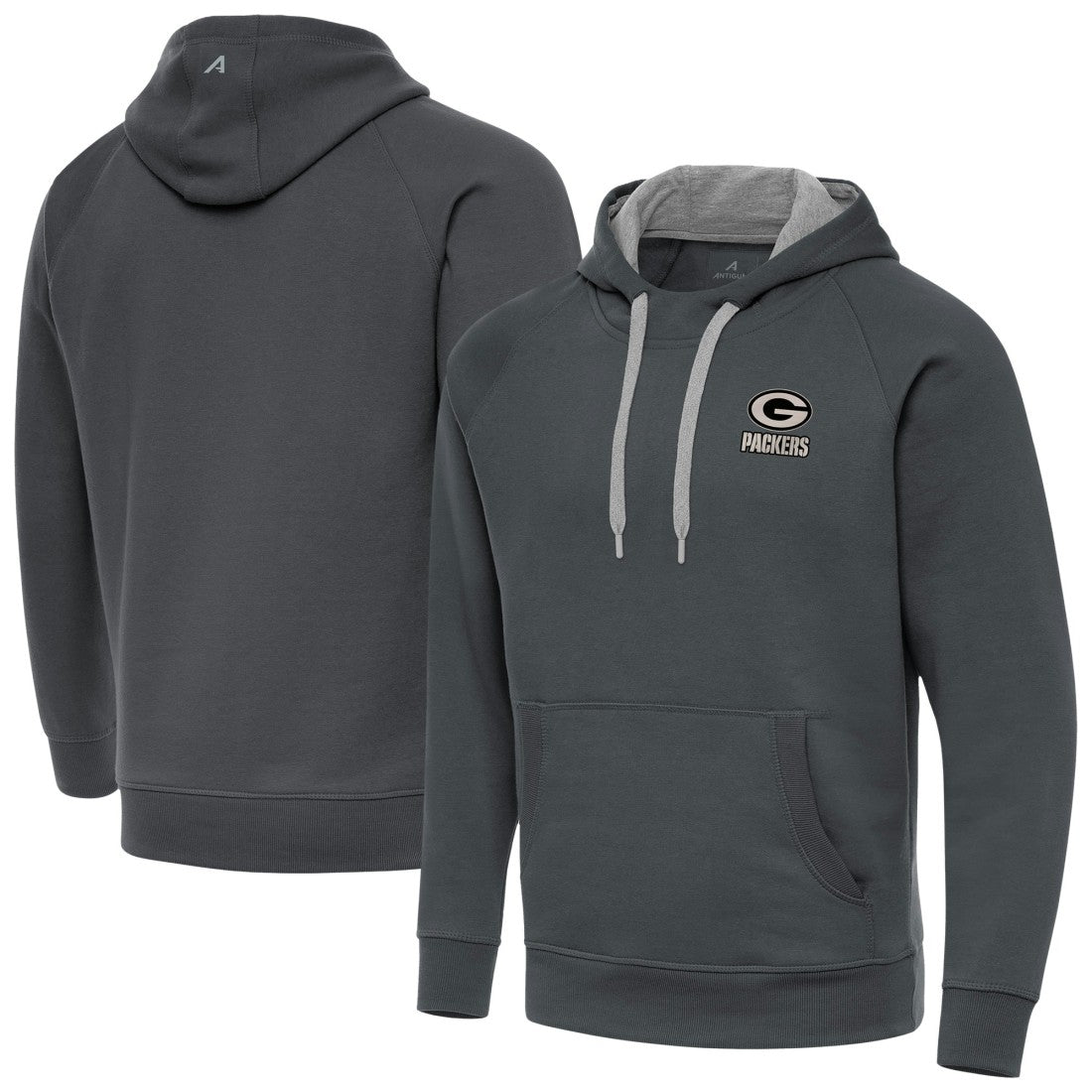 Antigua Brushed Carbon Victory Pullover Hoodie - Green Bay Packers Hoodies