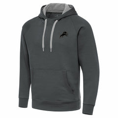 Antigua Brushed Carbon Victory Pullover Hoodie - Detroit Lions Hoodies