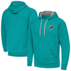 Antigua Brushed Carbon Victory Pullover Hoodie - Miami Dolphins Hoodies