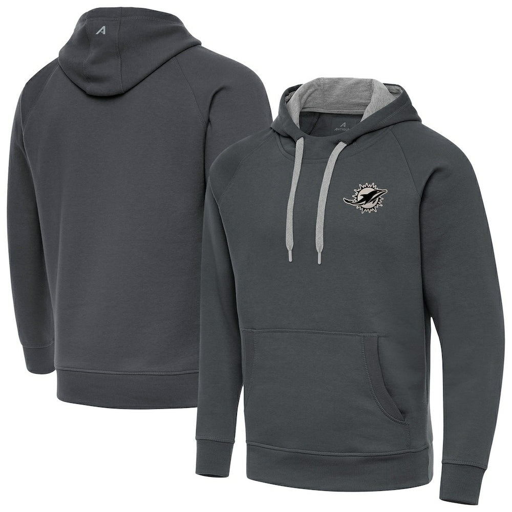 Antigua Brushed Carbon Victory Pullover Hoodie - Miami Dolphins Hoodies