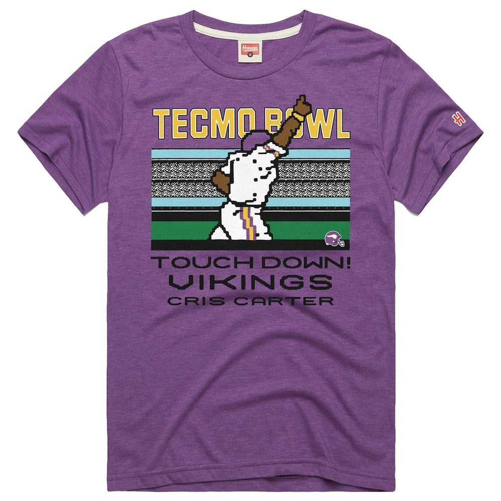 Cris Carter  Homage Unisex Tecmo Bowl Retired Player Graphic Tri-Blend T-Shirt - Minnesota Vikings T-shirts